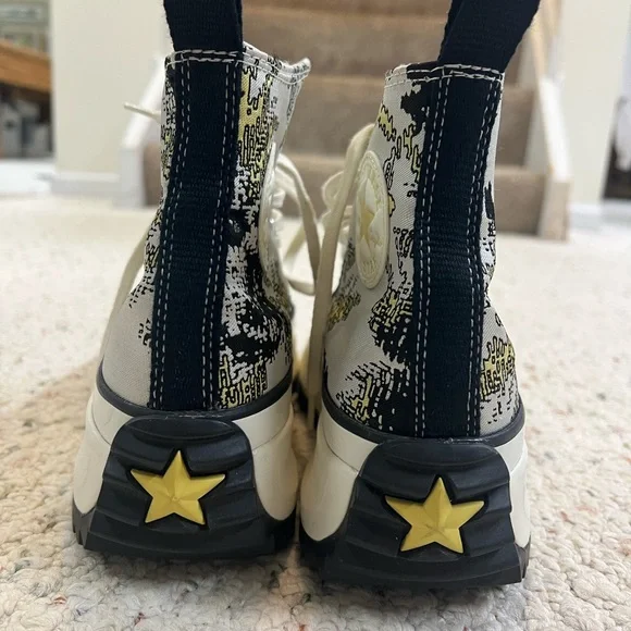 Converse Black, Yellow and Off-White Run Star Hike Platform High-Top Sneakers - Picture 4 of 6